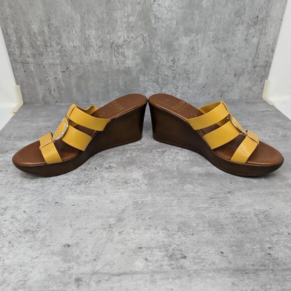 Italian Shoemaker Yellow‎ Sparkling Wedge Heeled Sandals Size 7.5 Made in Italy - Picture 4 of 7